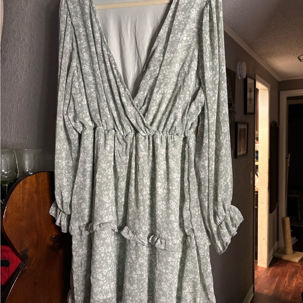 Inspired Hearts Sage Floral Long Sleeve Dress